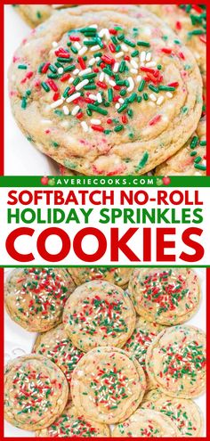 Bake up these No-Roll Holiday Sprinkles Cookies! They're an easy holiday dessert. Super soft and buttery, these sugar cookies with sprinkles are a winner. Gotta love a Christmas cookie exchange recipe you don't have to decorate! Christmas Cookies With Sprinkles, Sprinkle Sugar Cookies, Sprinkles Cookies, Cookies With Sprinkles, Sugar Cookies With Sprinkles, Buttery Sugar Cookies, Holiday Sugar Cookies, Averie Cooks, Christmas Recipes Easy