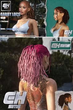 the back of a woman's head with pink dreadlocks and tattoos on it