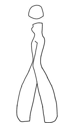 a black and white line drawing of a woman's dress with a hat on her head