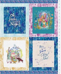 four different christmas cards with the words, one holly night and two angels on them