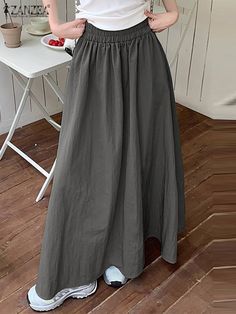 ZANZEA Women Swing Streetwear Maxi Skirt Umbrella Long Skirt 2024 Summer Elastic Waist Jupes Pocket Skirt Streetwear, Long Skirt, Maxi Skirt, Umbrella, Elastic Waist, Street Wear, Elastic, Clothes For Women, Clothes