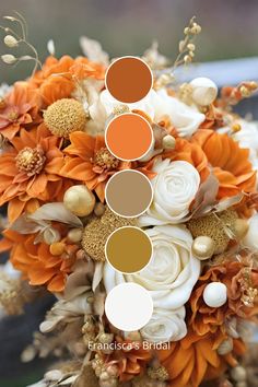 a bridal bouquet with orange and white flowers