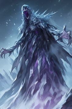 an ice monster standing in the snow with its mouth open and his hands on his hips