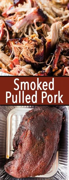 smoked pulled pork on a plate with text overlay