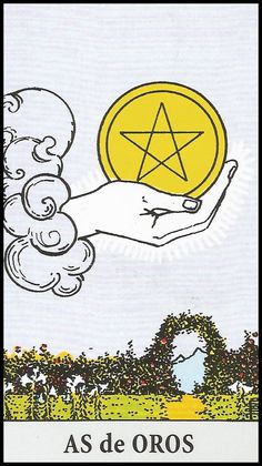 a tarot card with a hand holding a star