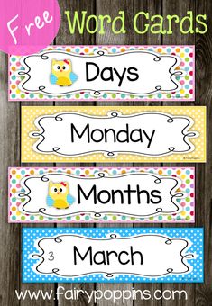 free printable days of the week cards for kids to use on their classroom desks