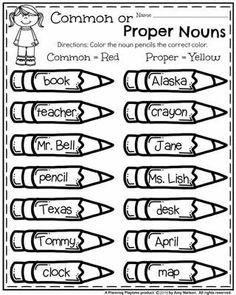 the common and proper words worksheet for students to use in their writing skills