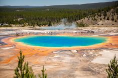 an aerial view of the grand prism in yellowstone national park