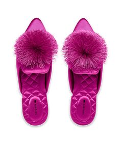 After hundreds of customer requests, we have brought back our beloved poms for the holidays! The Dove pointed-toe mule is the life of the party in vibrant fuschia. The oversized satin pom-poms are a fun and flirty touch that add movement and whimsy to everything from party dresses to chunky sweaters. We added a few spe Chunky Sweaters, Formal Heels, The Dove, Life Of The Party, Women's Mules, Womens Mules, Womens Slides, Diamond Quilt, Slides Shoes