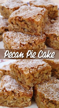 Pecan Pie Cake! All the warm caramel and toasted pecan flavors of a pecan pie in a super simple snack cake made with just a few ingredients and NO cake mix. Pecan Pie Cake Recipe, Pecan Desserts Recipes, Pecan Pie Bars Easy, Pecan Pie Cake, Pecan Desserts, Pecan Cake, Pecan Pie Recipe, Pecan Recipes, Oreo Dessert