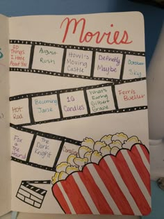 #bulletjournalideas Movie Date Scrapbook Page, Diy Relationship Scrapbook, Gift Book For Boyfriend, Movie Bullet Journal Page, Movies Scrapbook Page, Adventure Book Scrapbook Ideas, Anniversary Book Page Ideas, Date Night Scrapbook Ideas, Scrapbook Cover Page Ideas Design