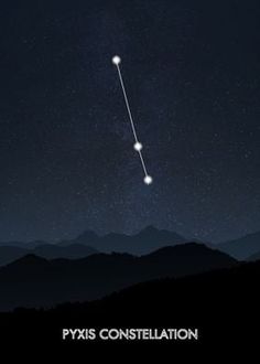 the pixis constellation is seen in the night sky over mountains and hills with stars