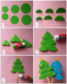 the steps to make a paper christmas tree with glue on it, and then cut out