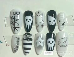 soul eater nails anime manga japanese press ons Soul Eater Nail Art, Simple Anime Nail Designs, Soul Eater Nails Short, Soul Eater Inspired Nails, Cute Anime Nail Designs, Dr Who Nails, Soul Eater Nail Designs, Anime Gel Nails, Anime Acrylic Nail Designs