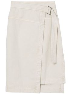 ecru cotton denim wrap design belted waist asymmetric hem thigh-length White Wrap Skirt, Ecru Denim, Denim Wrap Skirt, Wrap Midi Skirt, Knit Swimwear, Belt Style, Skirt White, Denim Midi Skirt, Autumn Season