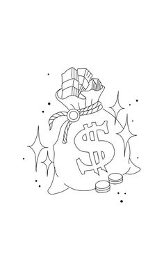 a black and white drawing of a bag of money