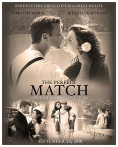 a movie poster for the perfect match with two people kissing in front of each other