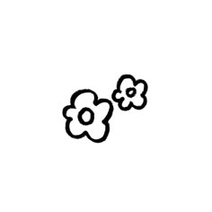 two black and white flowers are on a white background, one is drawn in the shape of a flower