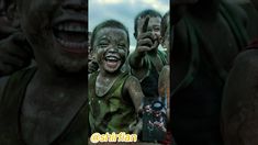 two pictures of people covered in mud, one with his mouth open and the other smiling