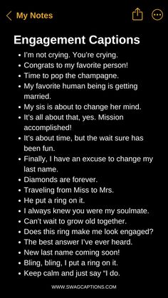 Announce your engagement with flair! Explore these chic captions to share your news in style. Whether it's a sweet sentiment or a touch of humor, find the perfect words to capture your joy. From Instagram to wedding invitations, let your announcement sparkle with personality. Say 'I do' to these Engagement Captions to Share the News in Style! Friends Engagement Captions Instagram, Best Friend Marriage Caption, Engaged Posts Ideas, Engagement Ig Captions, Best Friend Engagement Captions, Just Engaged Captions Instagram, Funny Engagement Captions, Engagement Instagram Caption, Caption With Best Friend