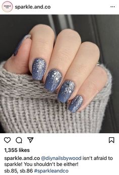 Gel Nails Ideas Winter Colors, Snowy Sparkle Nails, Late January Nail Ideas, January Fingernails, Holiday Nails Blue And Silver, Dip Powder Nails Winter 2023, New Years Dip Nail Ideas, January Nail Colors Dip, January Nail Inspo 2024