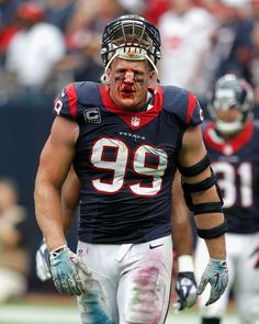 an image of a football player with blood on his face and words that say, blood sweat tears we are still texans