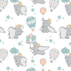 Dumbo My Little Circus White Fabric to sew - QuiltGirls® Dumbo Nursery, Baby Dumbo, Lampshade Kits, Felt Name Banner, Childrens Bedroom Decor, Custom Baby Gifts, Wallpaper Disney, Baby Fabric, Name Banners