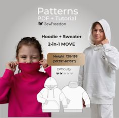 the hoodie and sweater are both available in two - in - one sizes