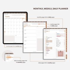 the daily planner is displayed on top of a computer screen and next to an ipad