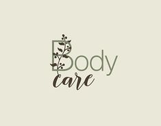 the words body care are written in black on a light gray background with green leaves