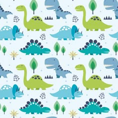 seamless pattern with dinosaurs and trees