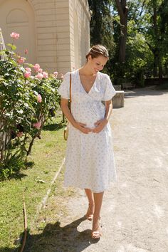 cotton maternity dress Cotton Maternity Dress, Wrap Maternity Dress, Maternity Wrap Dress, Pregnancy Dress, Wrap Dresses, Pregnancy Stages, Midi Ruffle Dress, Pregnancy Outfits, Gentle Touch