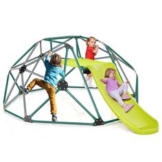 two children playing on a play set