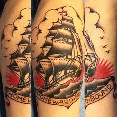 Deep Tattoos, Traditional Ship Tattoo, Pirate Ship Tattoo, Deep Tattoo, Sailor Tattoos, Sailor Tattoo, Back Of Neck Tattoo, Nautical Tattoo