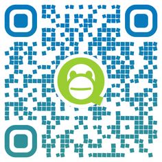 a blue and green qr code with an image of a monkey in the center