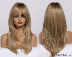 Blonde Layered Wig, Long Hair With Bangs And Layers, Layers Wig, Platinum Wig, Blonde Layers, Iron Hair, Dark Roots Blonde Hair, Gold Blonde, Long Hair With Bangs