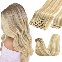 PRICES MAY VARY. Smooth Real Human Hair: Luxurious, genuine human hair extensions designed for heat styling and long-lasting wear. Silky and tangle resistant, they blend seamlessly with your hair, providing exceptional comfort and a confidence boost with every use High Quality Clips, Quick to Wear: Slim, silicone backed clips with a PU design make our extensions invisible, comfortable, and lightweight. Securely stitched and cushioned, they protect your scalp and hair. Easy to apply, perfect for Dark Blonde Highlights, Dreadlock Wig, Hair Extension Brands, Hair Extensions Clip, Straight Hair Bundles, Real Human Hair Extensions, Long Curly Wig, Heat Styling, Blonde Lace Front Wigs