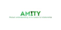 the word amity written in green ink on a white background with an image of two people