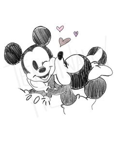 a drawing of mickey and minnie mouse