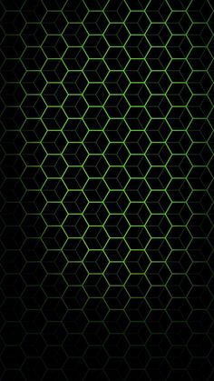 a black background with green hexagonal shapes