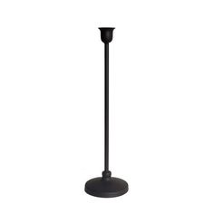 a tall black candle holder on a white background, with the top half turned down