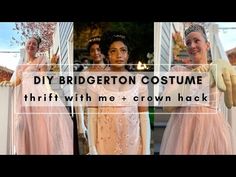 three different pictures with the words diy bridalton costume thrift with me and crown hack