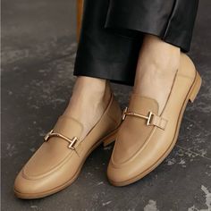 Loafers Made Of Genuine Leather In Beige Color Beige Flat Loafers, Luxury Loafers, Shoes Beige, Flat Loafers, Loafer Shoes Women, Shoes Women, Loafers For Women, Beige Color, Loafer Shoes