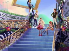 barbie and her friends are walking down the stairs