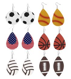 PRICES MAY VARY. Magical Ball Print Leather Earrings Combination: One set Include 5 pair different ball leather dangle earrings(Baseball Leather Earrings, Basketball Leather Earrings And Football Leather Earrings) and 1 pair united states flag teardrop leather earrings. you can choose the corresponding earrings according to different ball competitions. These leather earrings have a chic and cute design. When you wear it to a party or vacation on the beach, you will get a lot of praise. Lightweig Earrings Basketball, Velvet Cloth, Faux Leather Earrings, Teardrop Dangle Earrings, Professional Jewelry, Gifts Fo, Sports Lover, Popular Jewelry, Earrings Collection