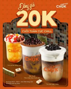 an advertisement for some kind of desserts with the words, 20k and 30k