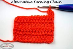 an orange crochet square with the words alternative turning chain