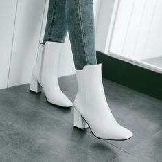 Gender: For Women Style: Fashion,KoreanOccasion: Casual,Party/Club,Office/Career,DressHeel Height: 7cmPlatform Height: 1cmSeason: Spring,Summer,Fall/Autumn,WinterPackage Contents: 1 x Shoes (Pair)Size Guide:28 = foot length 18.5-19cm (Foot width=6.5-7cm)29 = foot length 19-19.5cm (Foot width=7cm)30 = foot length 19.5-20cm (Foot width=7-7.5cm)31 = foot length 20-20.5cm (Foot width=7.5cm)32 = foot length 20.5-21cm (Foot width=7.5-8cm)33 = foot length 21-21.5cm (Foot width=8cm)34 = foot length 21.5 Womens White Boots, Heel Combat Boots, Mid Heel Ankle Boots, Cheap Ankle Boots, Square Toe Ankle Boots, Boots Comfortable, Popular Boots, Cheap Boots, Boots Square Toe