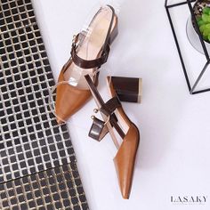 Lasaky - Fashionable High Heel Shoes for Women's Style Trendy Brown Pointed Toe Sandals, Brown Pointed Toe Sandals For Fall, Brown Low Heel Block Heels For Spring, Spring Brown Low Heel Block Heels, Brown Low Block Heels For Spring, Trendy Brown Flat Heel Heels, Brown Pointed Toe Heels For Spring, Trendy Brown Block Heels For Spring, Trendy Brown Flat Heels