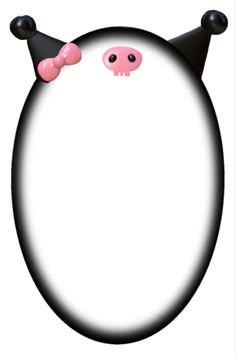 a black and white circle with a pink nose